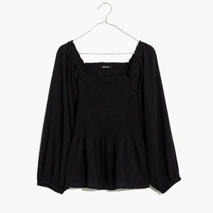 Madewell Black Lucie Smocked Peplum Top Sz 8